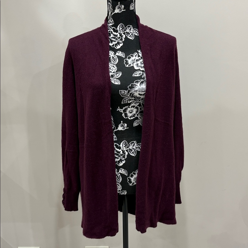 White + Warren Burgundy Cashmere Open Cardigan Medium